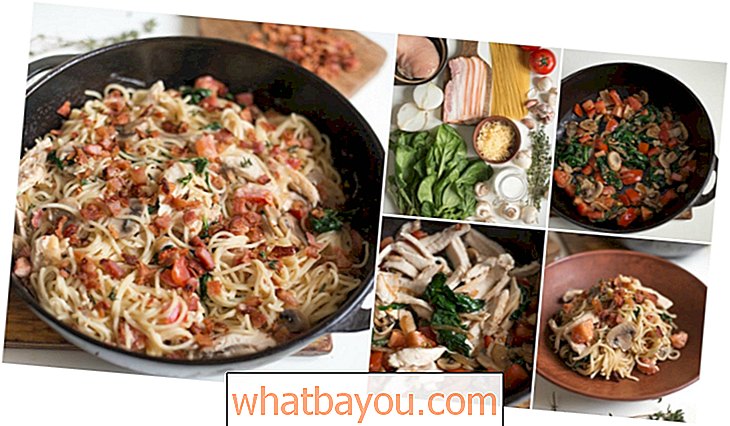 Aggiorna una vecchia ricetta con spaghetti di pollo, pancetta e spinaci