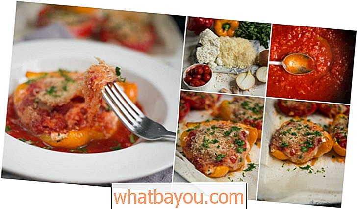 Deliciosos três pimentos recheados com queijo são uma maravilhosa refeição italiana em um prato